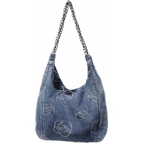 Denim Hobo Tote Bag for Women - Picture 1 of 7